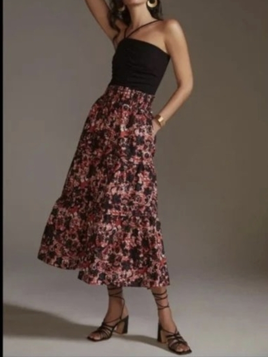 Maeve Dresses & Skirts - Maeve by Anthropologie Black and Pink Floral Maxi Skirt Size S